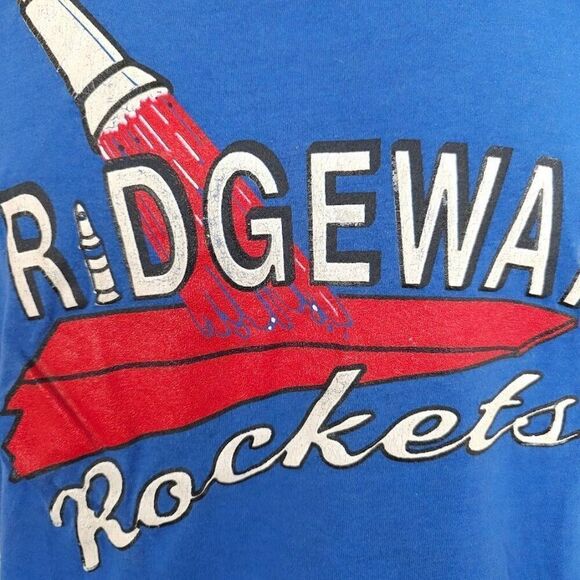 Vintage Ridgeway Rockets T Shirt Mens Size Small Blue 80s Made In USA - Picture 2 of 7
